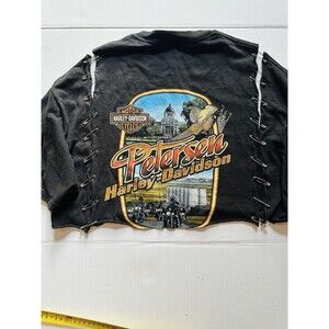 HARLEY DAVIDSON Double Sided PIERRE SOUTH DAKOTA Black Crop T-Shirt SzXL